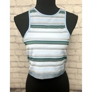 Women's Garage Knitted‎ Green/Blue Striped Tank Lined Size Large